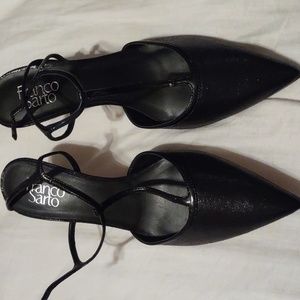 Franko Sarto black shimmer patent strappy heels. Size 9 1/2